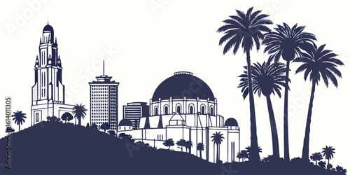 Modern Los Angeles Silhouette Vector Featuring Key Landmarks & Scenery