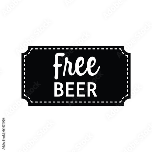 Free beer coupon ticket design in black with white lettering  