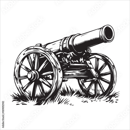 Cannon silhouette, Silhouette vintage old cannon, defending castles and strongholds, Minimalist Cannon vector, Weapon silhouette