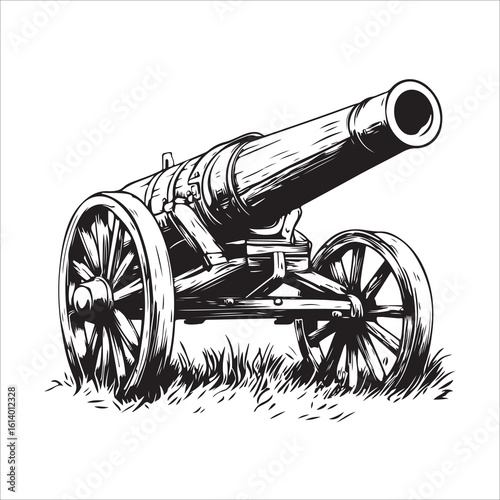 Cannon silhouette, Silhouette vintage old cannon, defending castles and strongholds, Minimalist Cannon vector, Weapon silhouette
