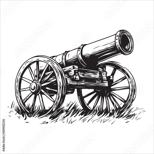 Cannon silhouette, Silhouette vintage old cannon, defending castles and strongholds, Minimalist Cannon vector, Weapon silhouette