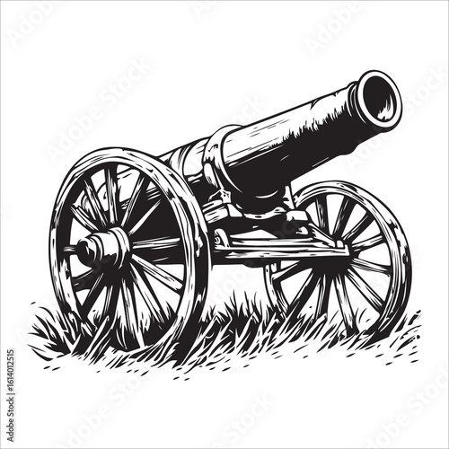 Cannon silhouette, Silhouette vintage old cannon, defending castles and strongholds, Minimalist Cannon vector, Weapon silhouette