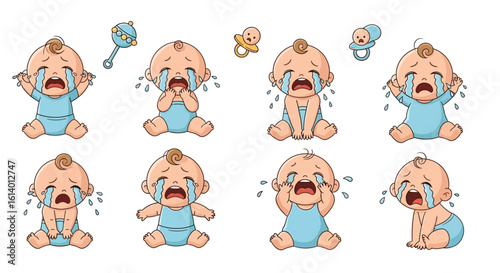 Cartoon Baby Expressions Showing Different Crying Emotions