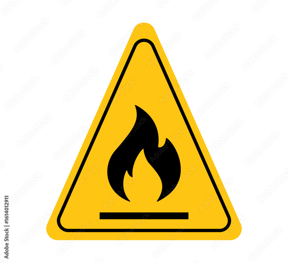 fire warning sign Fire warning signs, vector illustration. Fire warning sign in yellow triangle. Symbol of flammable, flammable substances. Vector graphics fire warning sign Fire warning signs, vector illustration. Fire warning sign in yellow triangle. Symbol of flammable, flammable substances. Vector graphics
