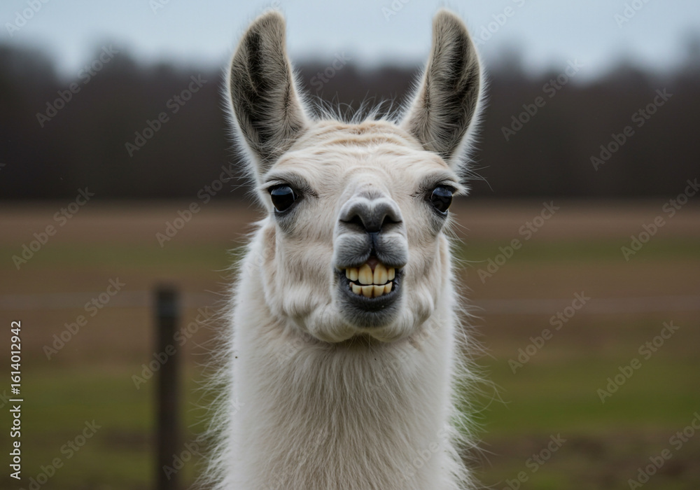 Obraz premium Llama showing teeth with hilarious surprise face, shocked funny