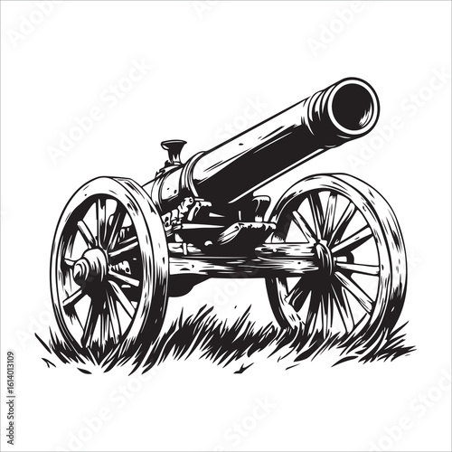 Cannon silhouette, Silhouette vintage old cannon, defending castles and strongholds, Minimalist Cannon vector, Weapon silhouette