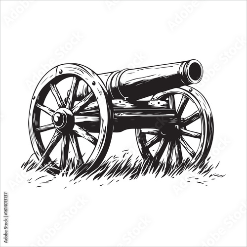 Cannon silhouette, Silhouette vintage old cannon, defending castles and strongholds, Minimalist Cannon vector, Weapon silhouette