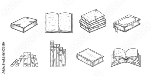Sketch Book Stack Hand Drawn Ink Sketch Vector Set Illustration