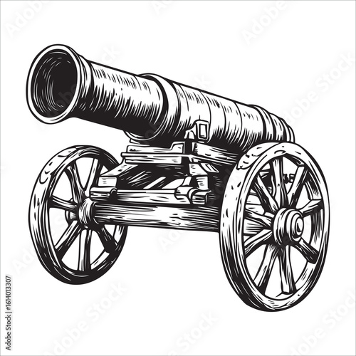 Cannon silhouette, Silhouette vintage old cannon, defending castles and strongholds, Minimalist Cannon vector, Weapon silhouette