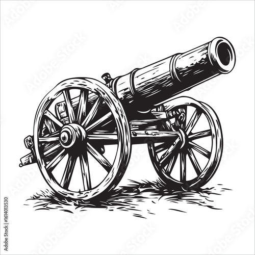 Cannon silhouette, Silhouette vintage old cannon, defending castles and strongholds, Minimalist Cannon vector, Weapon silhouette