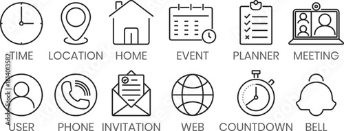 Event Icon Set, Date, Time, Place, Planner and Appointment, Check List Icon