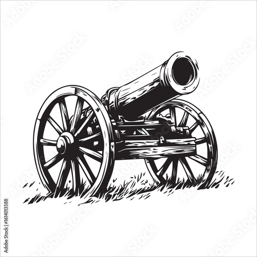 Cannon silhouette, Silhouette vintage old cannon, defending castles and strongholds, Minimalist Cannon vector, Weapon silhouette