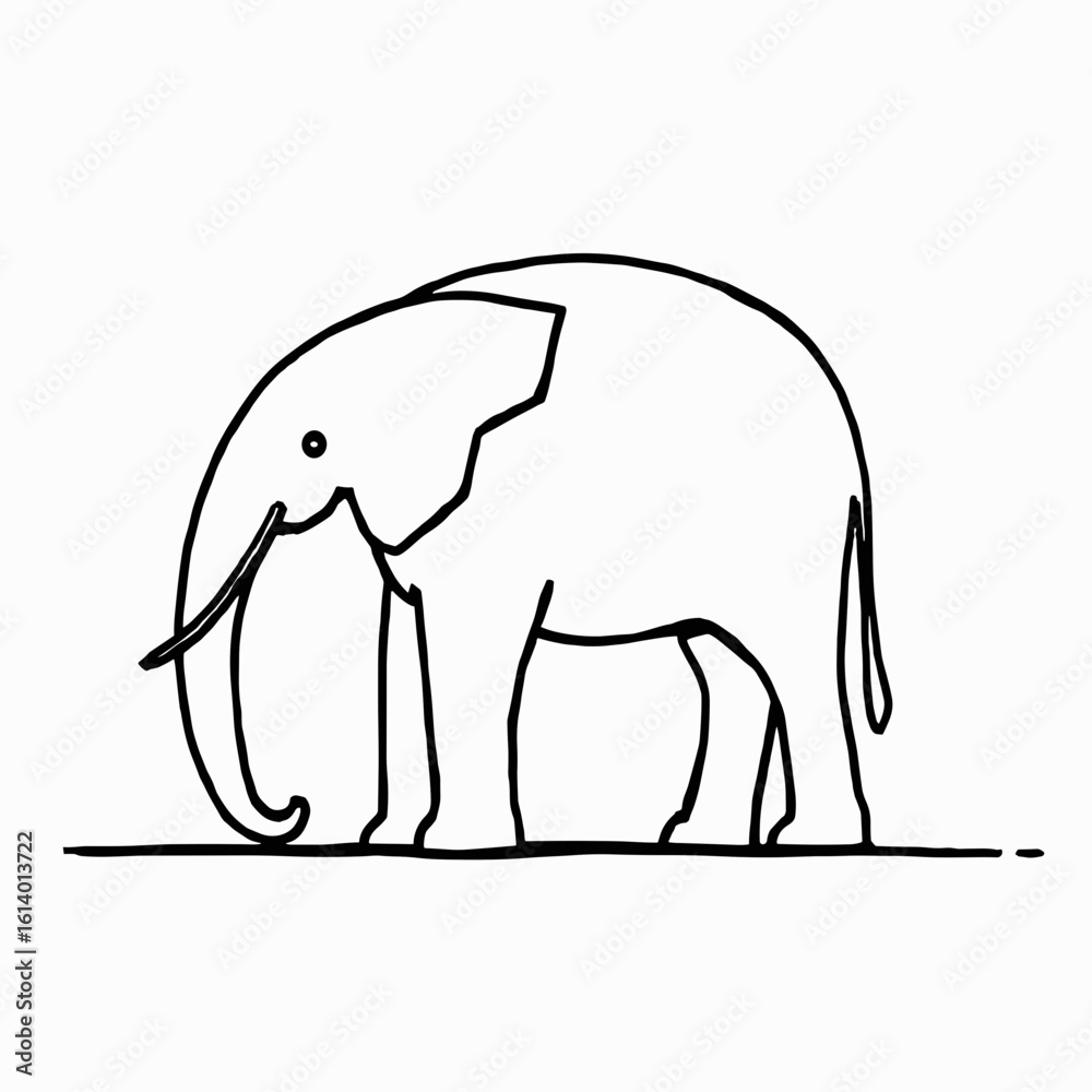 Fototapeta premium Elephant standing calmly in a simple illustration, black and white, copy space to add text