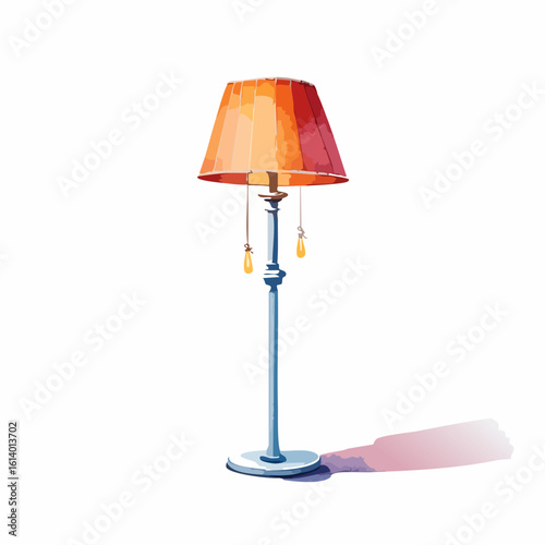 Vintage floor lamp illustration with a warm orange lampshade and a slender blue stand.