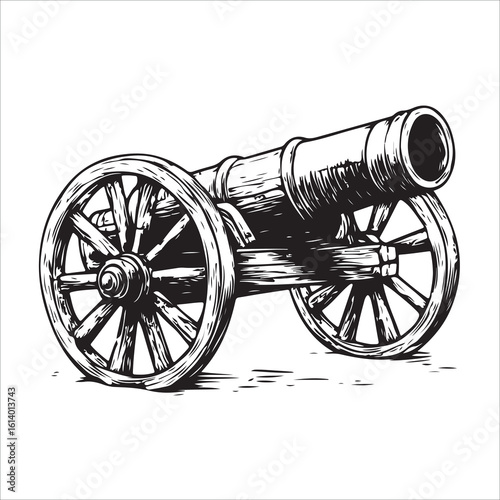 Cannon silhouette, Silhouette vintage old cannon, defending castles and strongholds, Minimalist Cannon vector, Weapon silhouette