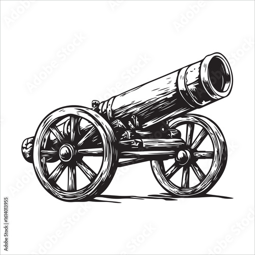 Cannon silhouette, Silhouette vintage old cannon, defending castles and strongholds, Minimalist Cannon vector, Weapon silhouette