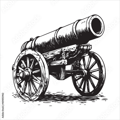 Cannon silhouette, Silhouette vintage old cannon, defending castles and strongholds, Minimalist Cannon vector, Weapon silhouette