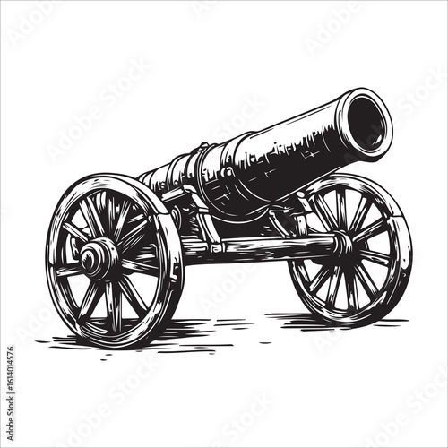 Cannon silhouette, Silhouette vintage old cannon, defending castles and strongholds, Minimalist Cannon vector, Weapon silhouette