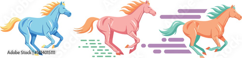 Colorful horses running vector illustration design for graphic design art