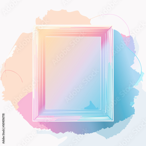 Abstract Rectangular Frame with Layered Lines and Pastel Watercolor Gradient Splashes
