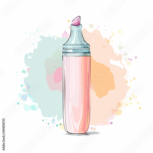 Sketchy illustration of a pink highlighter marker with a translucent body and chisel tip.