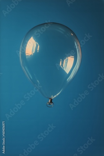 Transparent Balloon Floating Against a Blue Background Reflecting Light From ...
