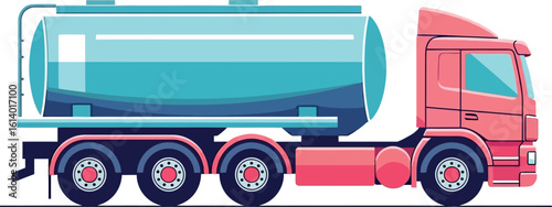 Vector illustration of a pink tanker truck for transporting liquids goods
