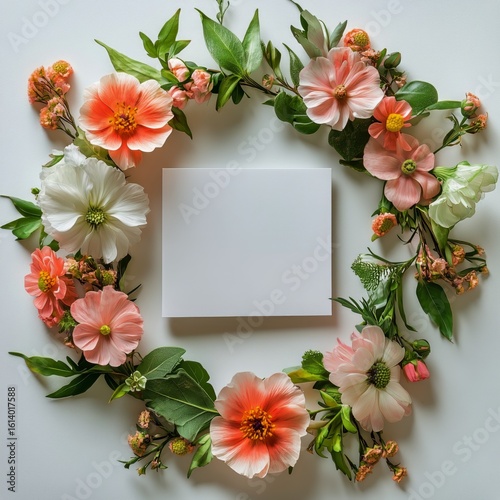 Floral Arrangement Featuring Vibrant Blooms Surrounding a Blank Space for Cre...