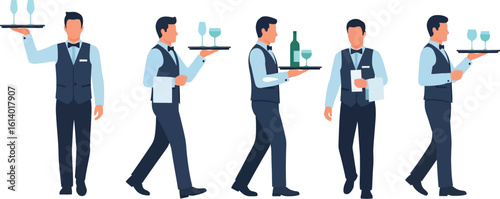 Waiters serving drinks vector illustration stock image art