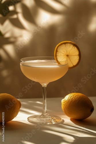 Craft Cocktail Elegantly Presented With Lemon in Warm Lighting