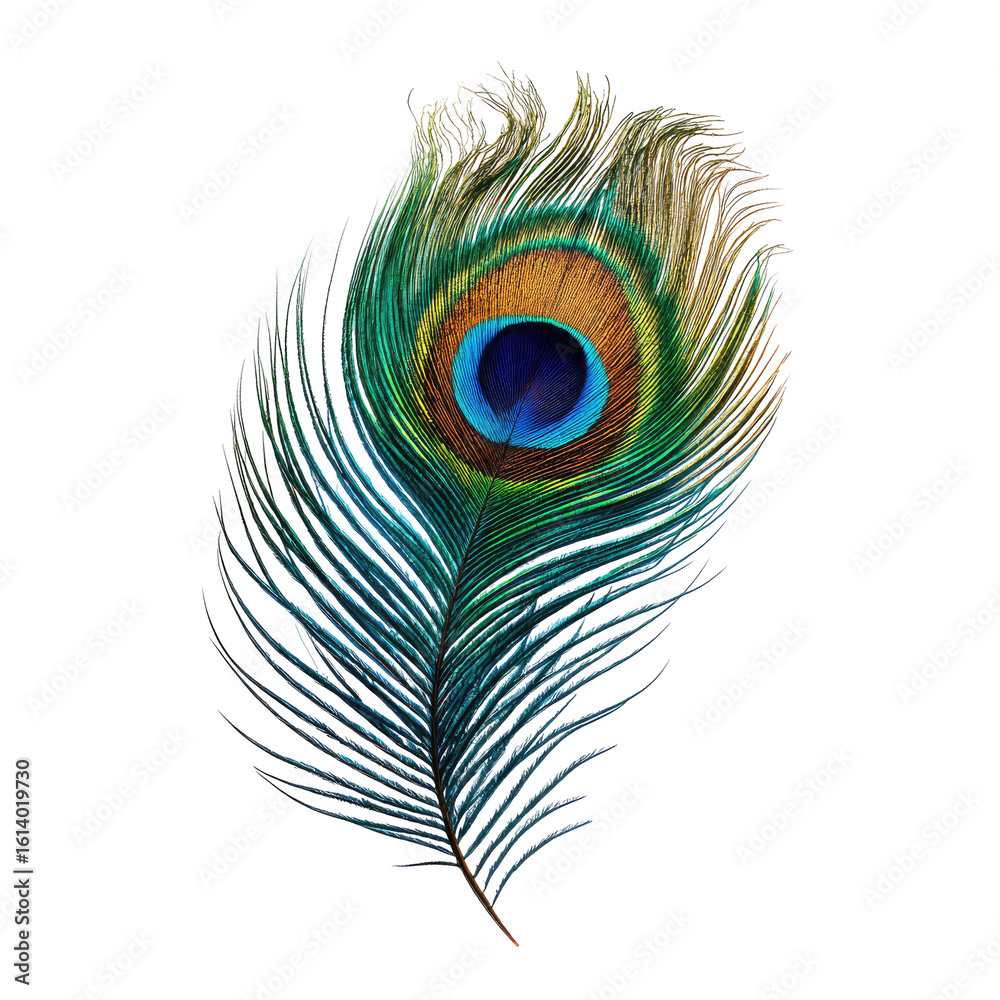 Fototapeta premium Detailed peacock feather against black background