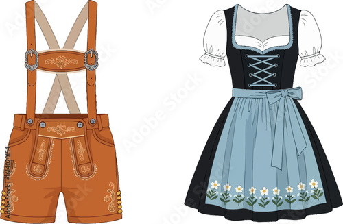 Traditional bavarian clothing dirndl and lederhosen oktoberfest outfit fashion