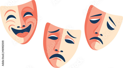 Comedy tragedy drama masks vector illustration for theater and performance art