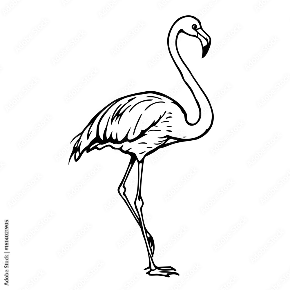 Obraz premium A vector illustration of a pink flamingo silhouette, a tropical bird design, isolated on white