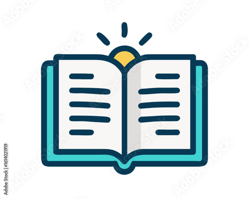 Enlightened Open Book Icon Revealing Brilliant Knowledge and Educational Wisdom Through Reading
