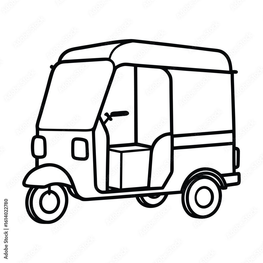 Fototapeta premium Simple line drawing of a three wheeled auto rickshaw