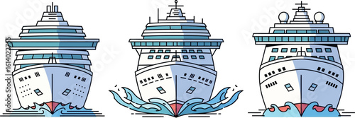 Cruise ship vector illustration set for travel and vacation themed designs