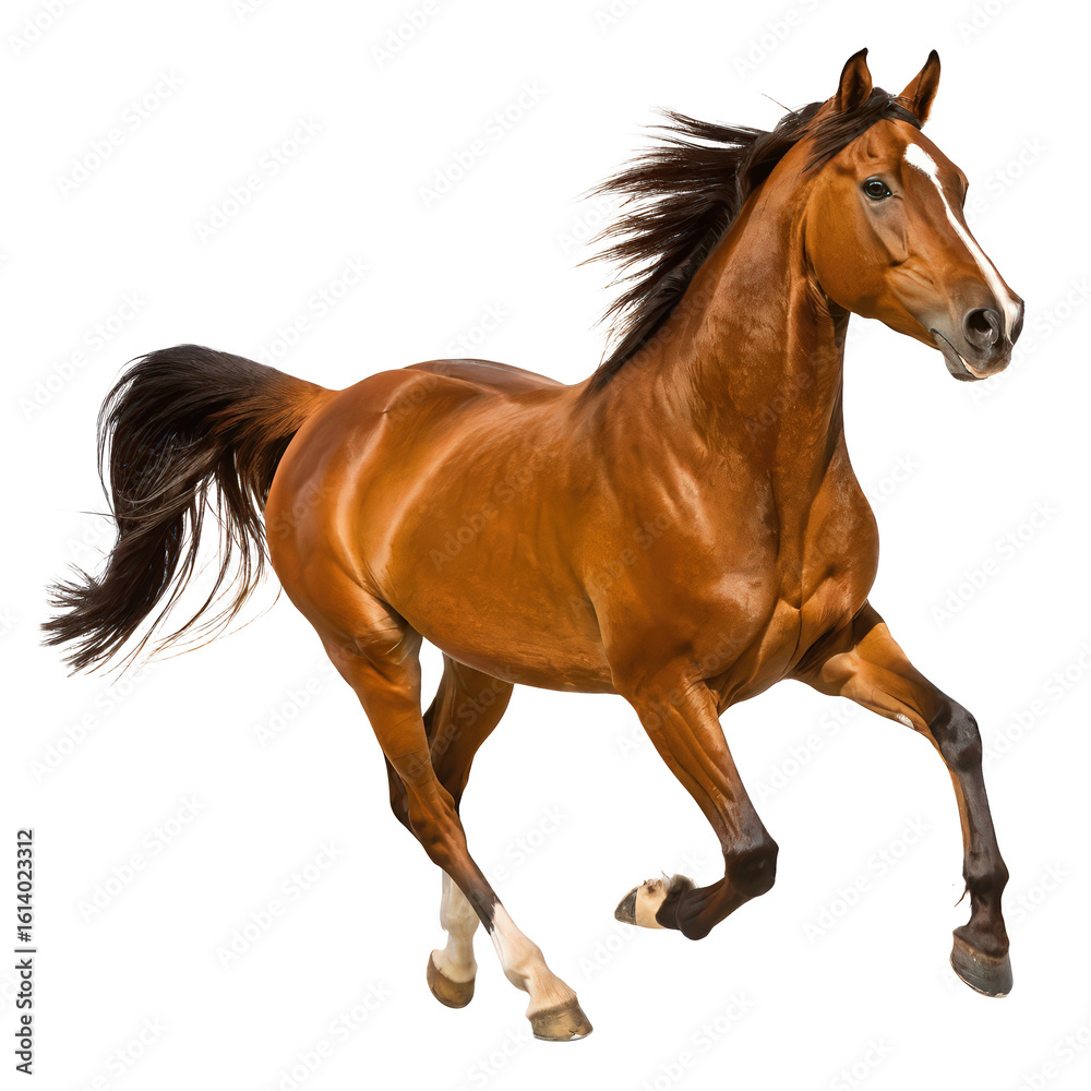 Naklejka premium american quarter horse in running motion png galloping horse portrait PNG equine action shot PNG transparent background image