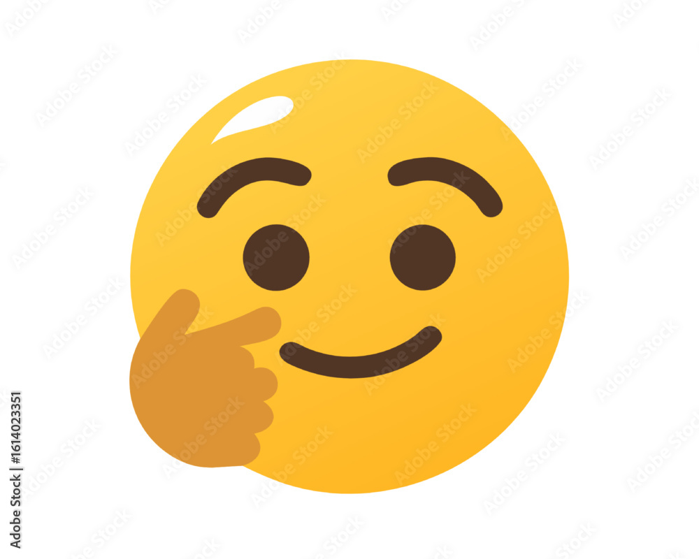 Fototapeta premium Thoughtful Expression A Smiling Emoji with a Hand on Cheek Reflecting Consideration