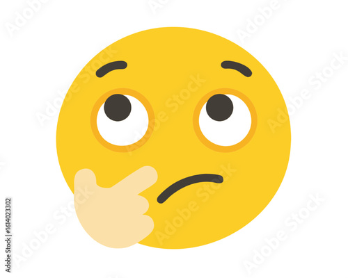Vector illustration of a yellow thinking face emoji, a symbol of contemplation and questioning.