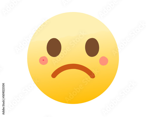Vector illustration of a sad face emoticon with a frown. Unhappy icon with blushing cheeks.
