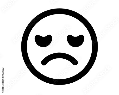 Simple Black and White Sad Face Icon Expressing Disappointment and Negative Emotions