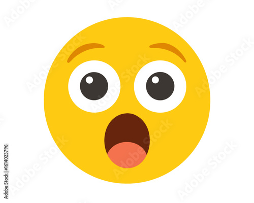 Surprised wow face emoticon vector icon. A yellow cartoon character showing shock and amazement.