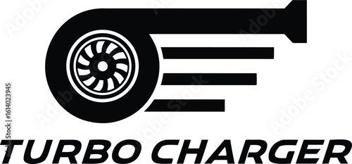Turbo Charger Logo, Automotive Performance Vector Icon, Car Engine Turbine Silhouette
