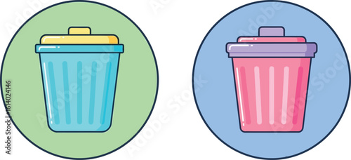 Illustration of trash cans for waste management and recycling concept design art
