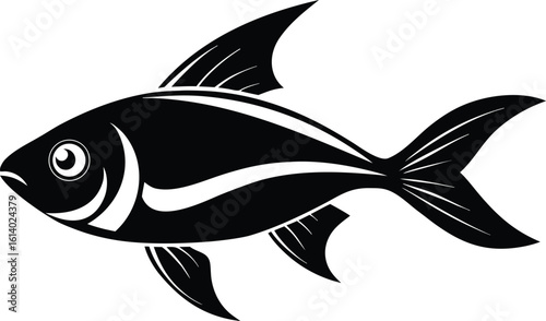 Tetra fish silhouette, aquarium pet line art, freshwater fish vector, minimal aquatic drawing, small marine icon