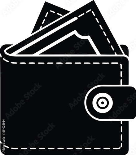 Vector art of a black wallet filled with money representing financial security and economic stability