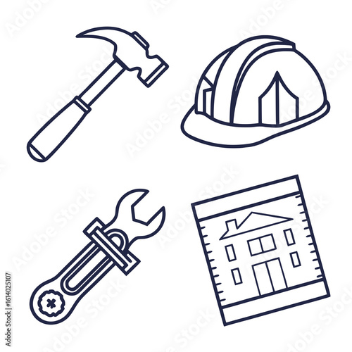 Construction Tools and Building Blueprint.