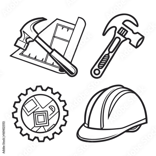 Construction Tools and Blueprint Icons.