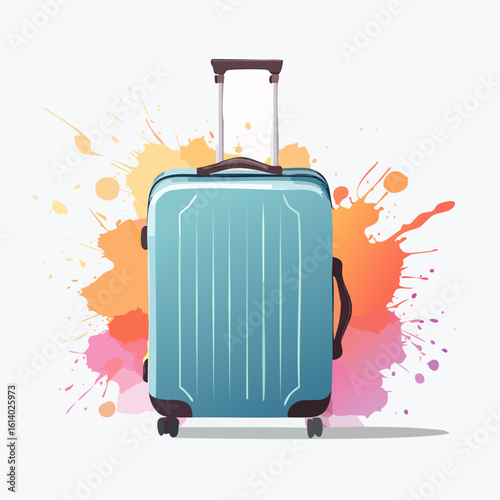 Modern blue hardside rolling suitcase with an extended telescopic handle and brown accents.